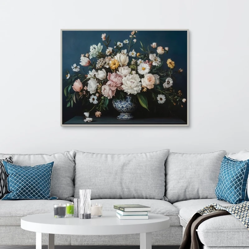 Moody Floral Vase Framed Canvas Art Print