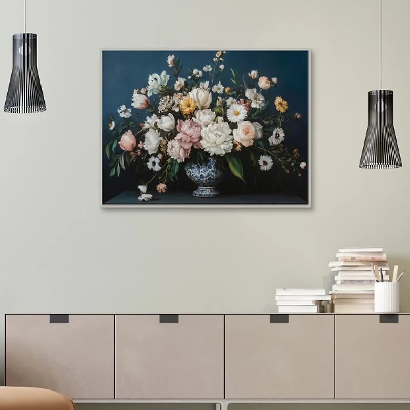Moody Floral Vase Framed Canvas Art Print