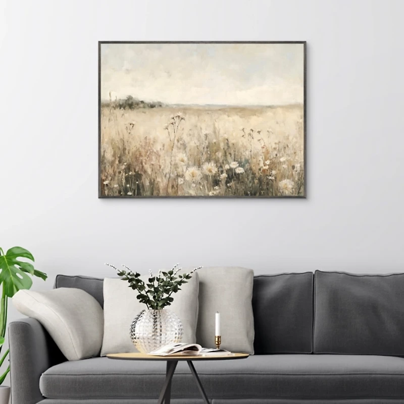 Neutral Meadow Framed Canvas Art Print