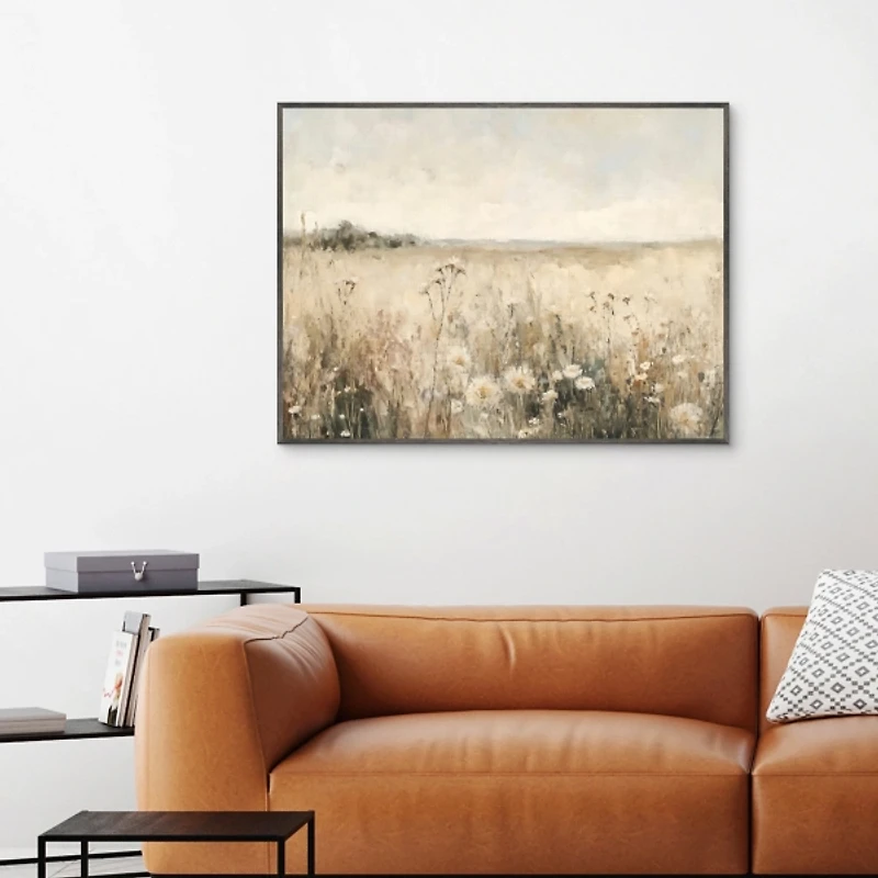 Neutral Meadow Framed Canvas Art Print