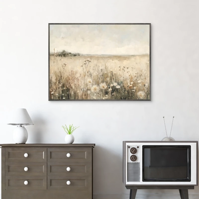 Neutral Meadow Framed Canvas Art Print