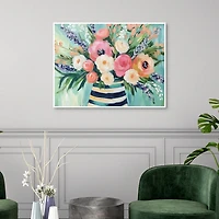 Flowers in Striped Vase Framed Canvas Art Print