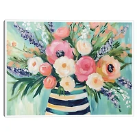 Flowers in Striped Vase Framed Canvas Art Print