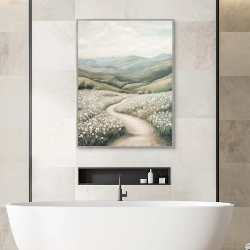 White Wildflowers Framed Canvas Art Print