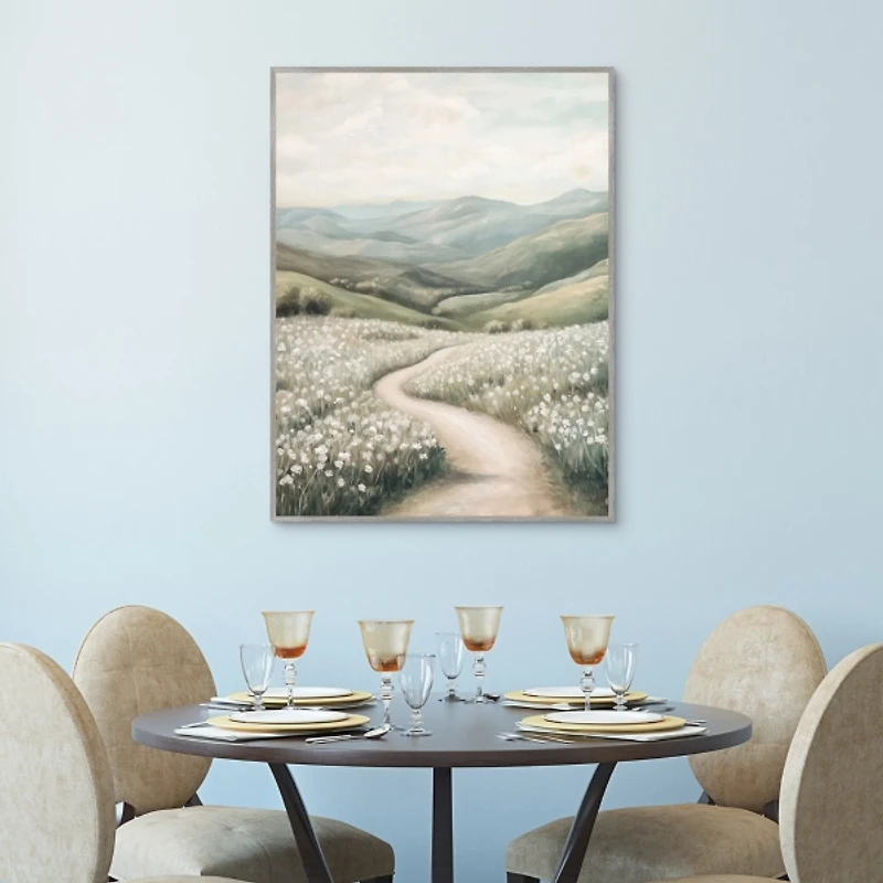 White Wildflowers Framed Canvas Art Print