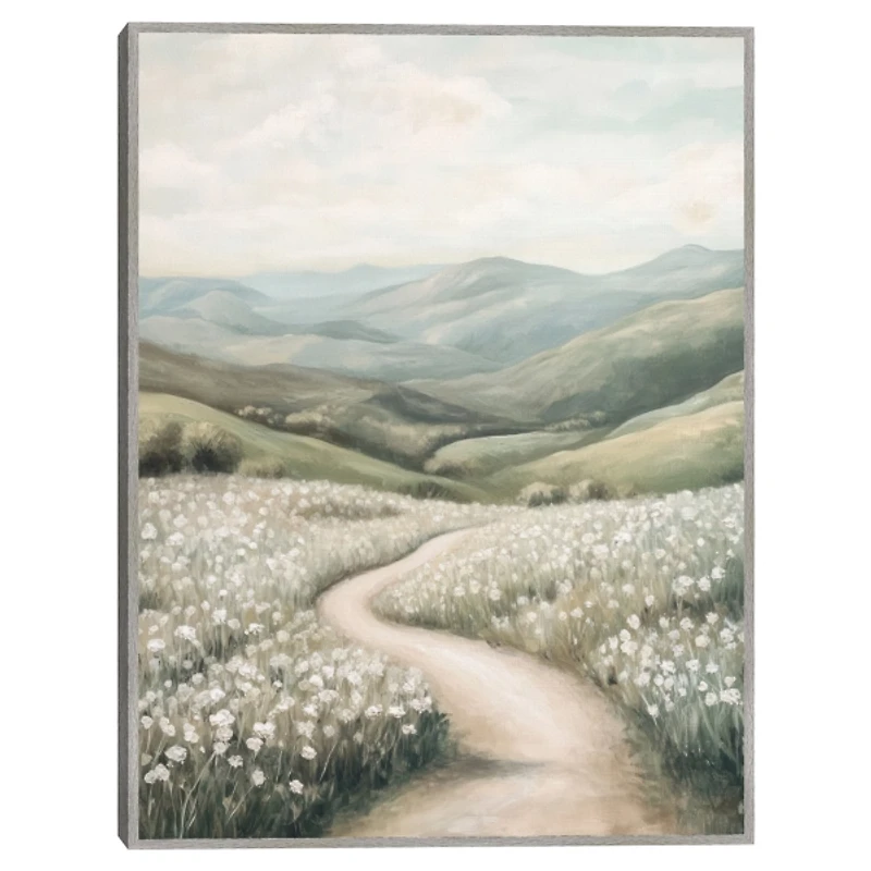 White Wildflowers Framed Canvas Art Print