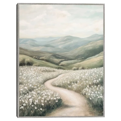 White Wildflowers Framed Canvas Art Print