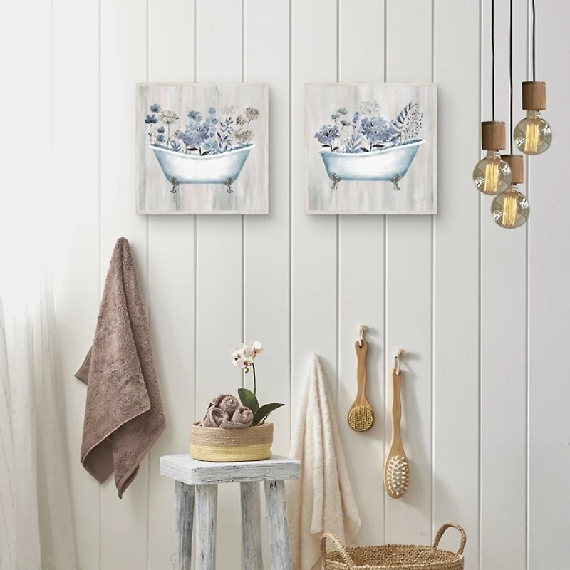 Floral Bath Framed Canvas Art Prints, Set of 2
