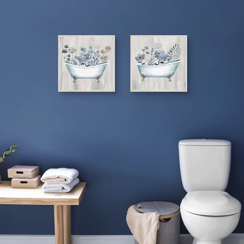 Floral Bath Framed Canvas Art Prints, Set of 2
