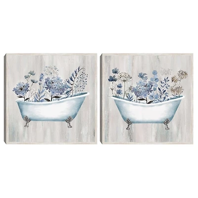Floral Bath Framed Canvas Art Prints, Set of 2