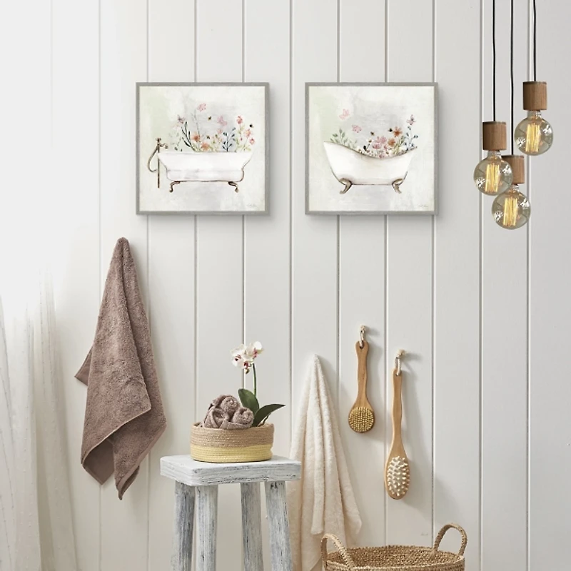 Botanical Bath Framed Canvas Art Prints, Set of 2