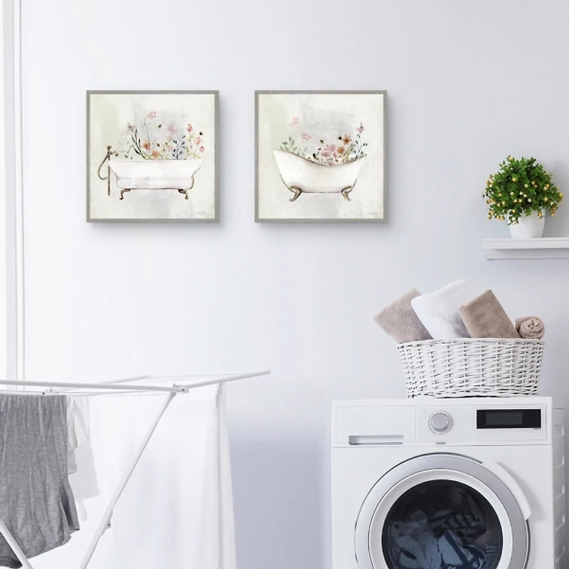 Botanical Bath Framed Canvas Art Prints, Set of 2