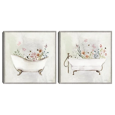 Botanical Bath Framed Canvas Art Prints, Set of 2