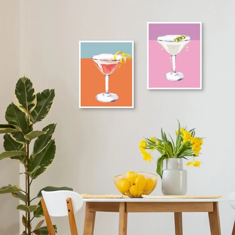 Neon Cosmo & Martini Framed Art Prints, Set of 2
