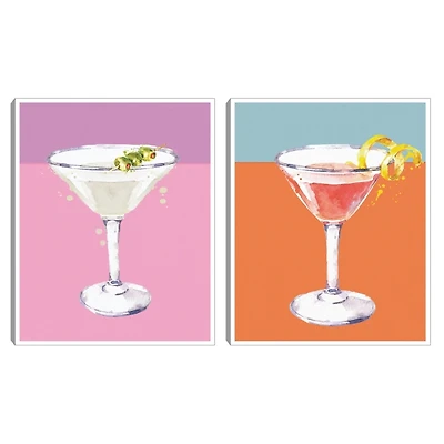 Neon Cosmo & Martini Framed Art Prints, Set of 2