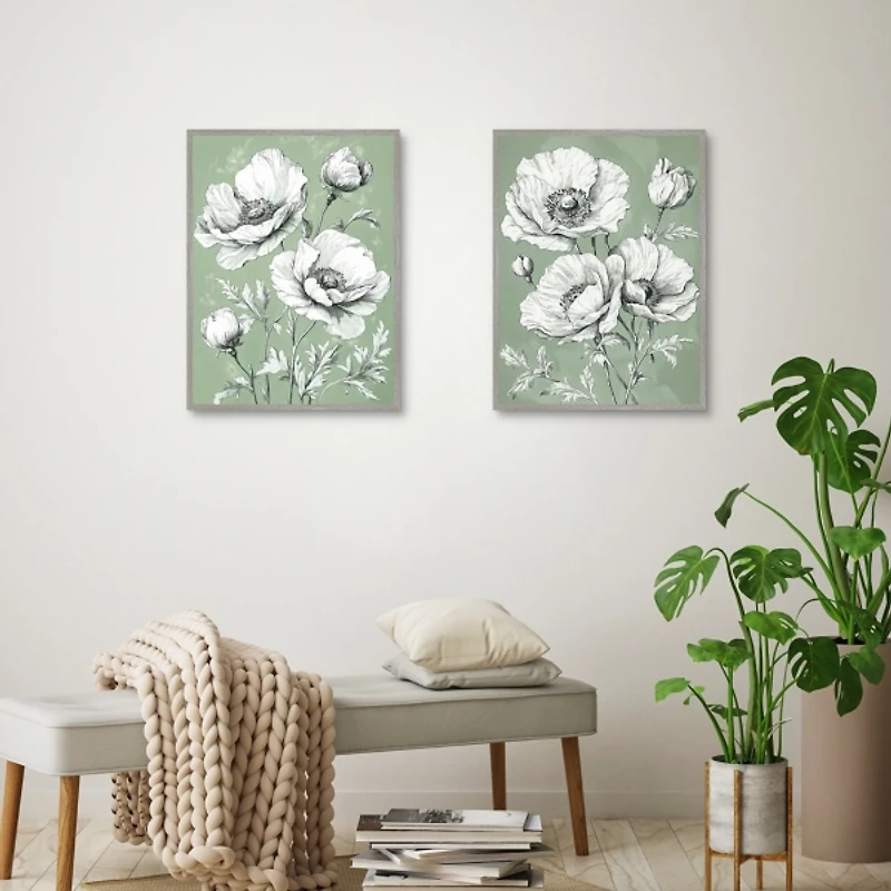 Classic Floral Framed Canvas Art Prints, Set of 2