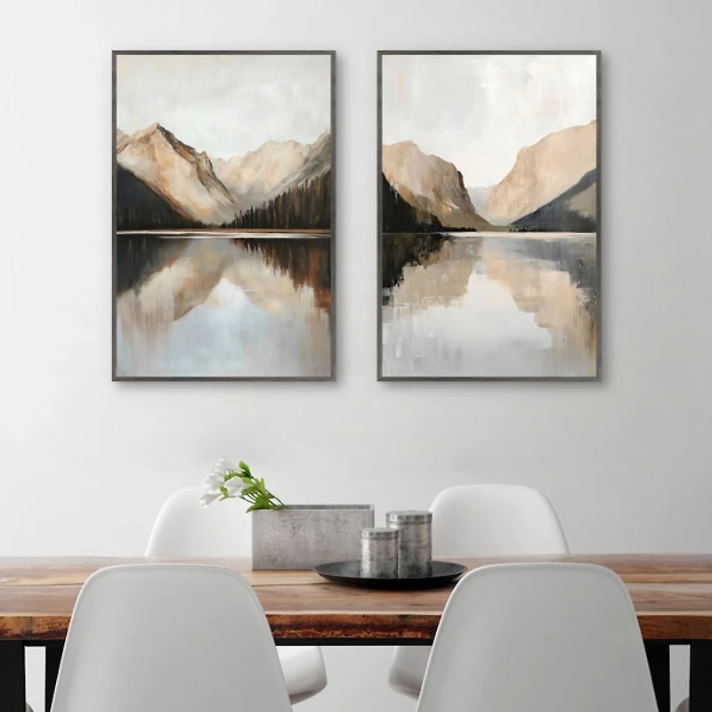 Rustic Mountains Framed Canvas Prints, Set of 2