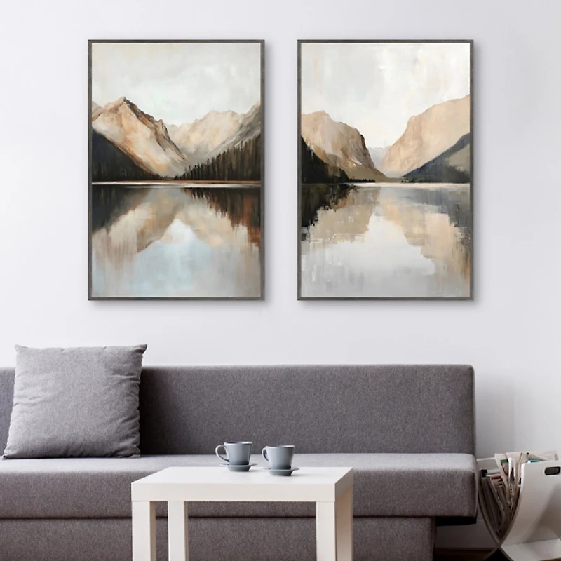 Rustic Mountains Framed Canvas Prints, Set of 2