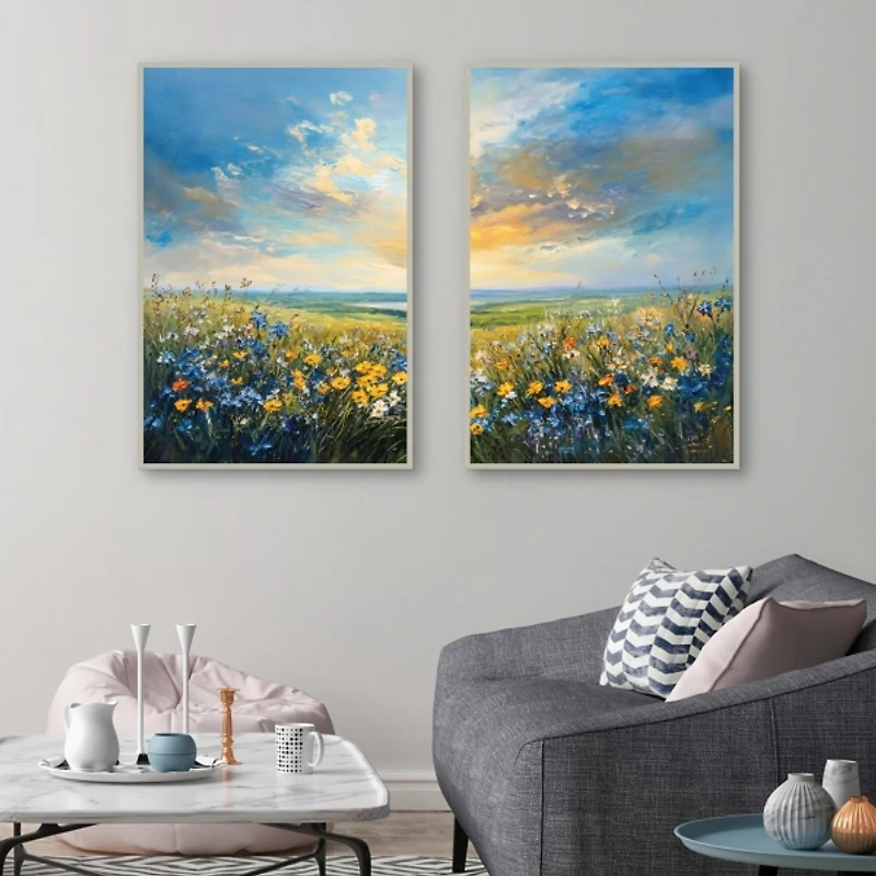 Wildflower Horizon Framed Canvas Prints, Set of 2