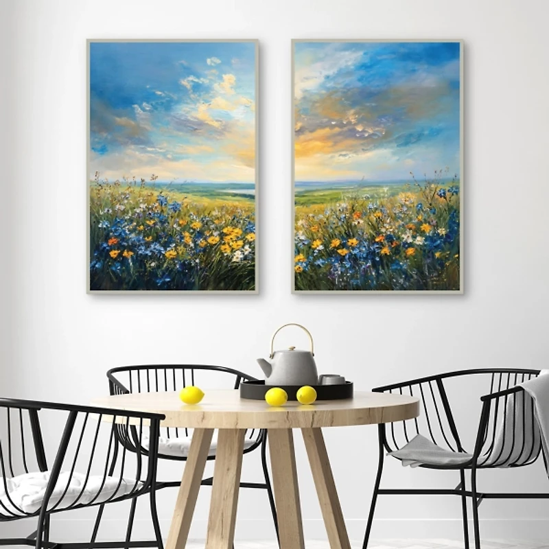 Wildflower Horizon Framed Canvas Prints, Set of 2