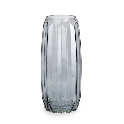 Translucent Blue Fluted Glass Vase, 11 in.