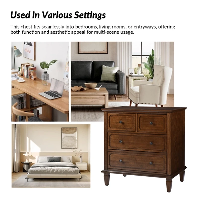 Walnut Hadrian 4-Drawer Charging Chest