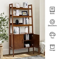 Walnut Jozef Ladder Bookcase with Cabinet