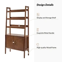 Walnut Jozef Ladder Bookcase with Cabinet
