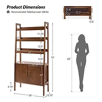 Walnut Jozef Ladder Bookcase with Cabinet