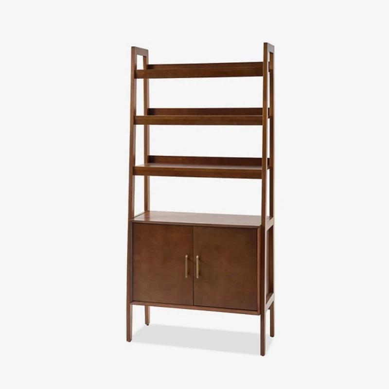 Walnut Jozef Ladder Bookcase with Cabinet