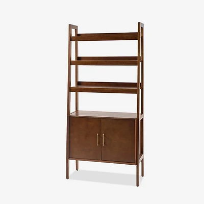 Walnut Jozef Ladder Bookcase with Cabinet