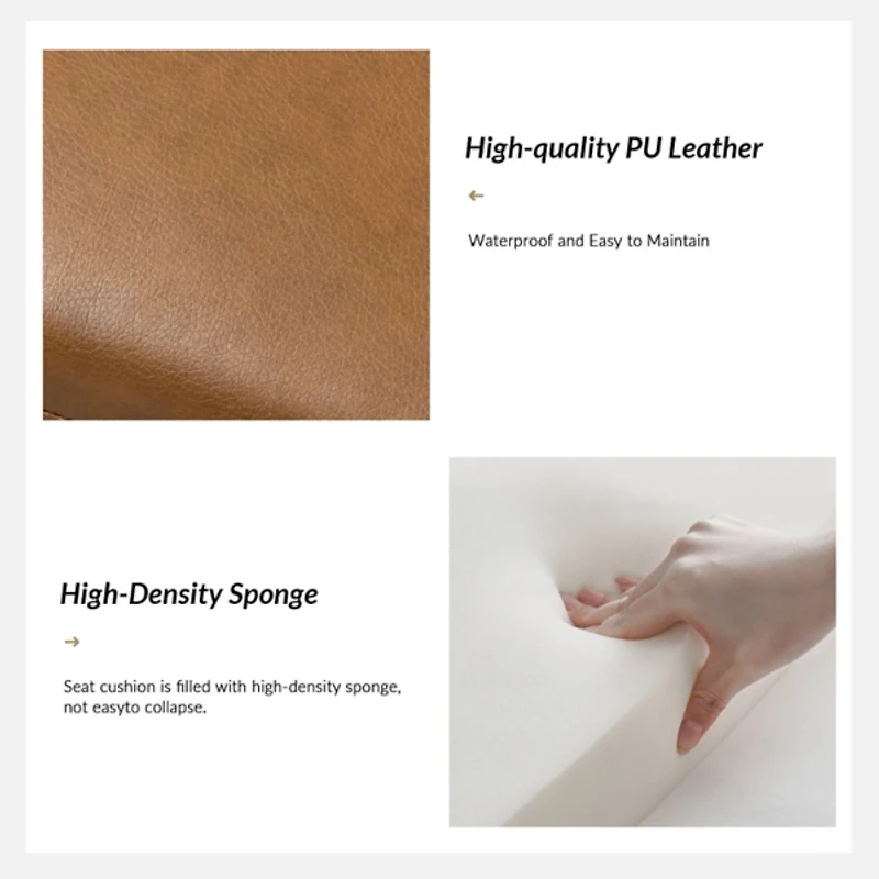 Tufted Camel Faux Leather Jakob Metal Bench