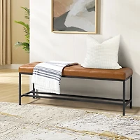 Tufted Camel Faux Leather Jakob Metal Bench