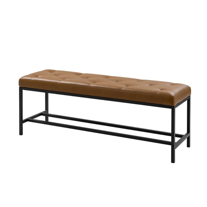 Tufted Camel Faux Leather Jakob Metal Bench