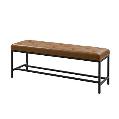 Tufted Camel Faux Leather Jakob Metal Bench