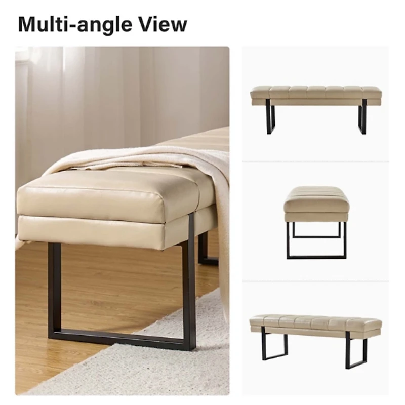 Beige Faux Leather Lauren Metal Bench