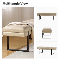 Beige Faux Leather Lauren Metal Bench