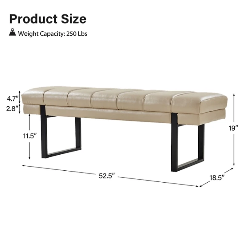 Beige Faux Leather Lauren Metal Bench