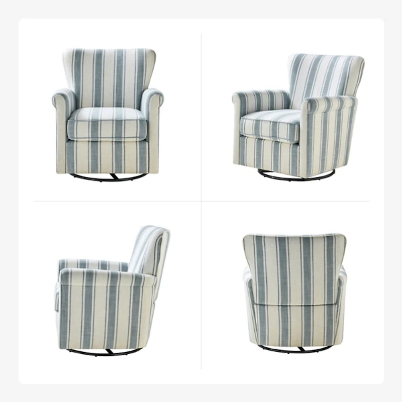 Blue Striped Samantha Upholstered Swivel Chair