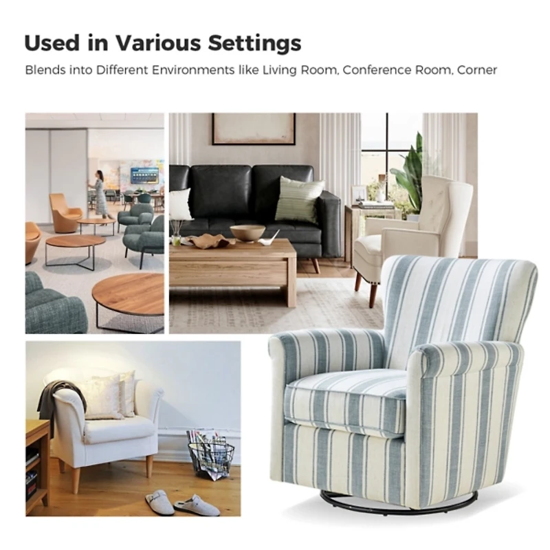 Blue Striped Samantha Upholstered Swivel Chair