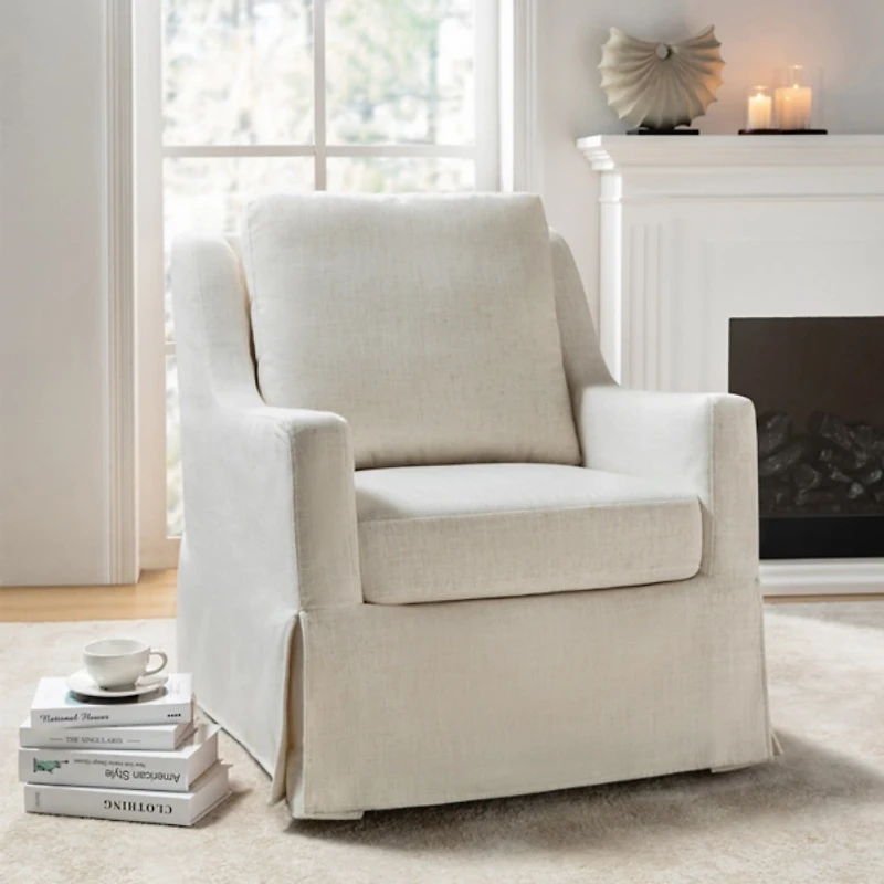 Stanley Ivory Slipcover Swivel Accent Chair