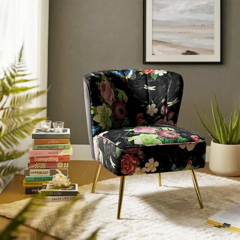 Black Floral Amata Accent Chair
