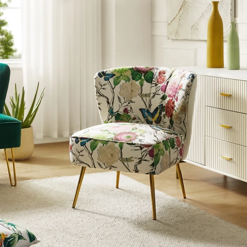 Ivory Floral Amata Accent Chair