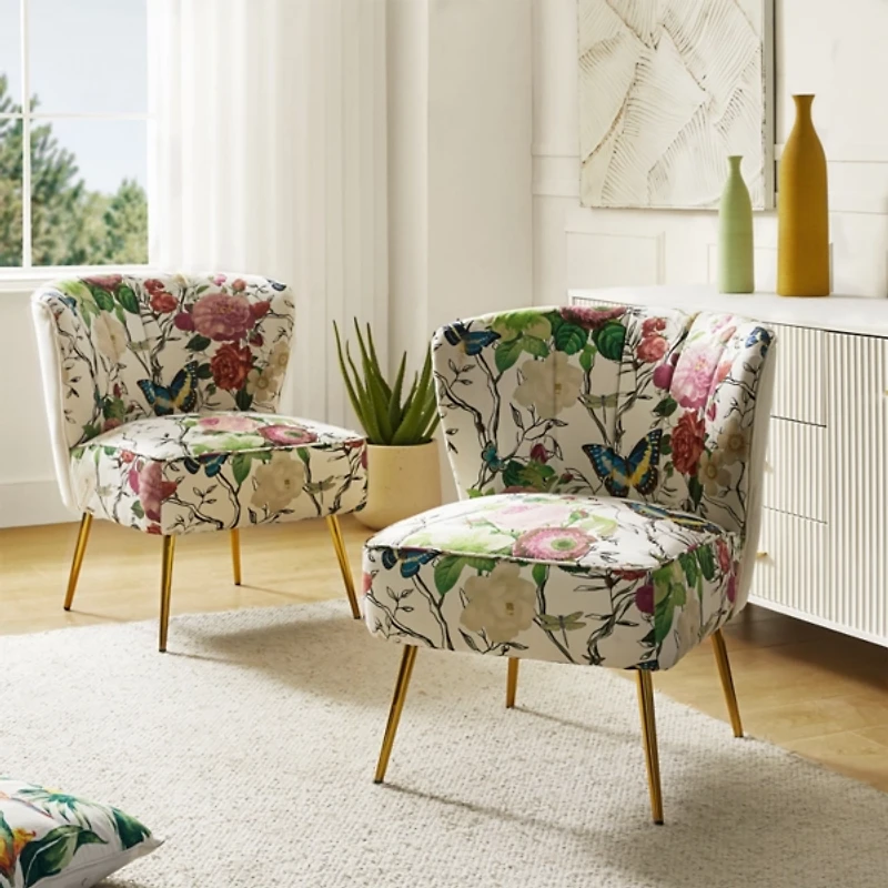 Ivory Floral Amata Accent Chair