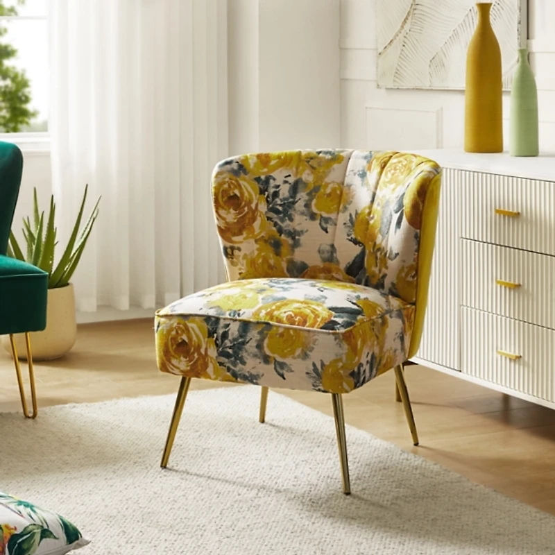 Yellow Floral Amata Accent Chair