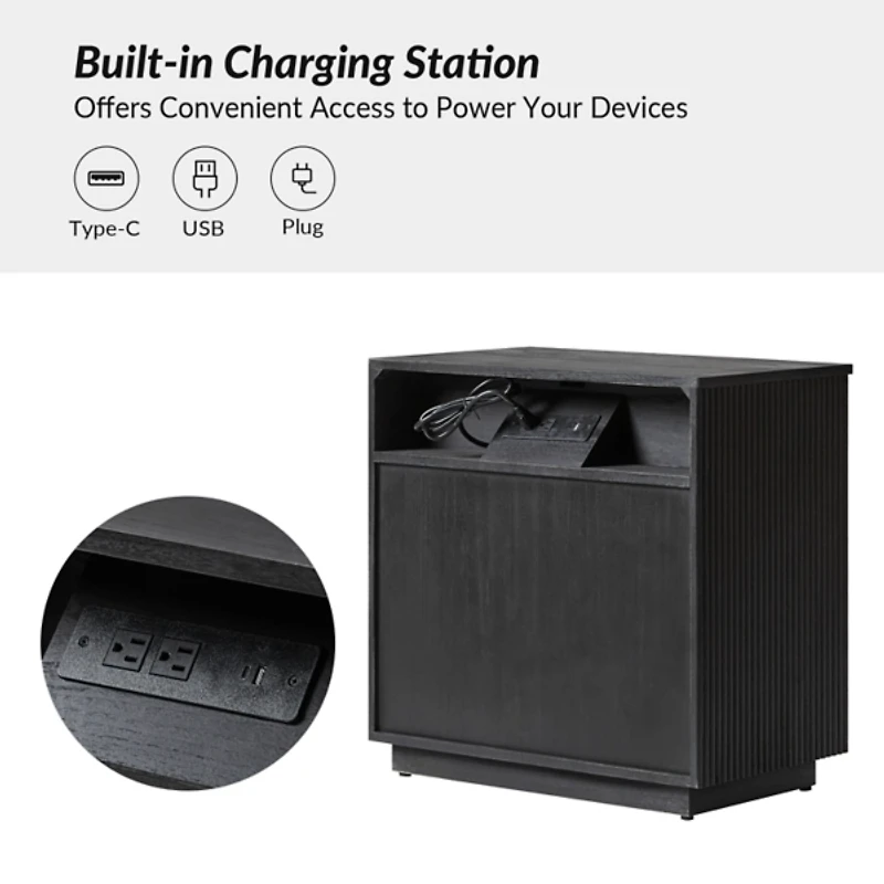 Charcoal 3-Drawer Albert Charging Nightstand