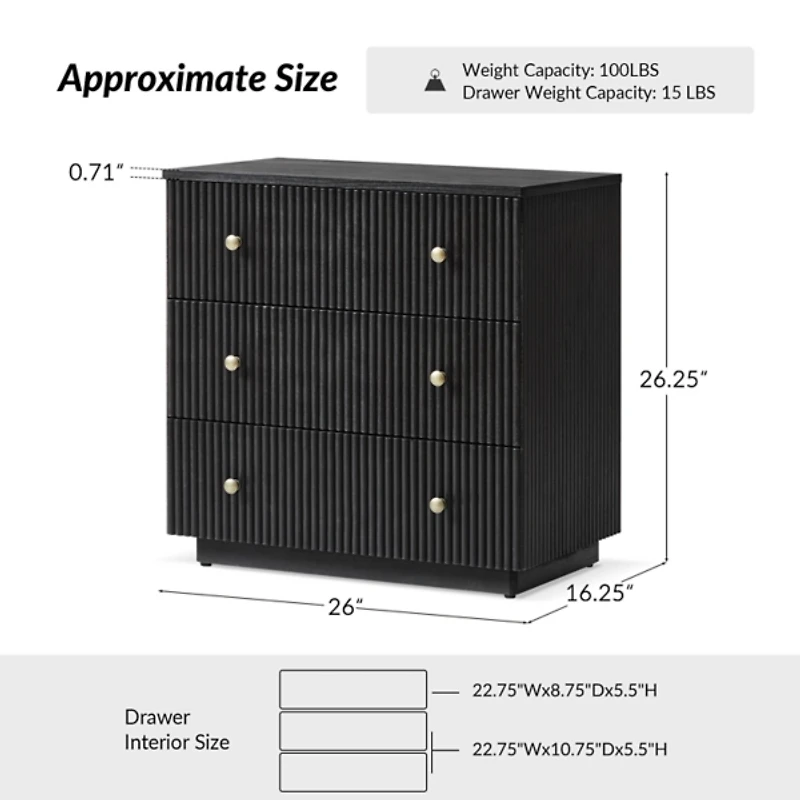 Charcoal 3-Drawer Albert Charging Nightstand