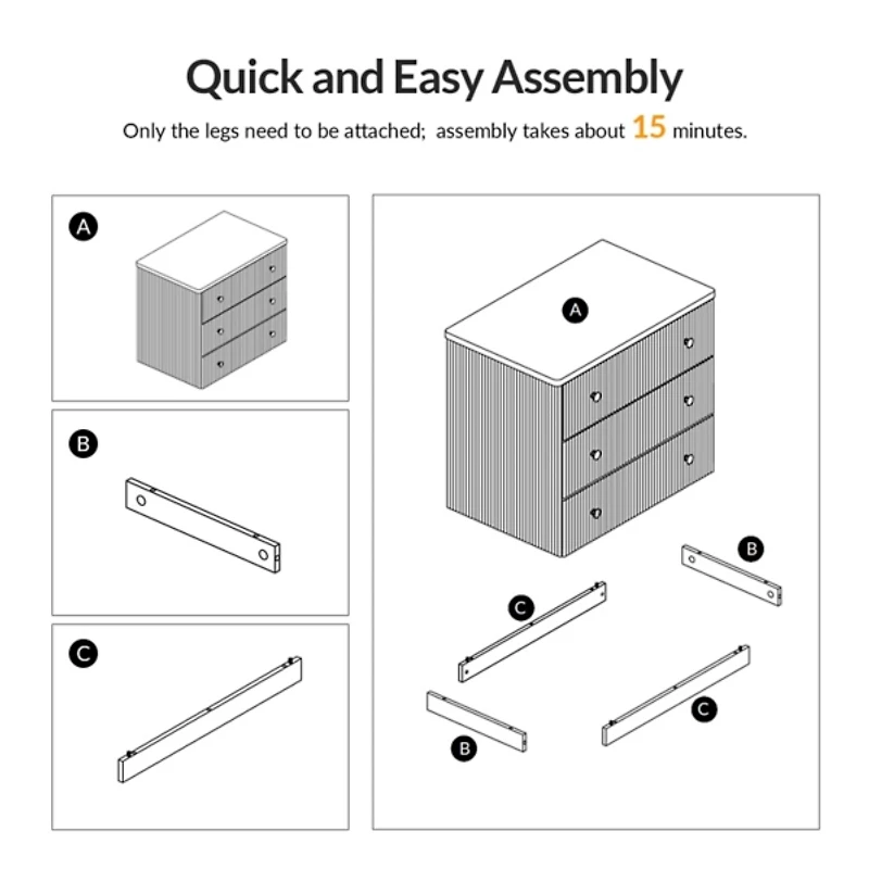 Charcoal 3-Drawer Albert Charging Nightstand