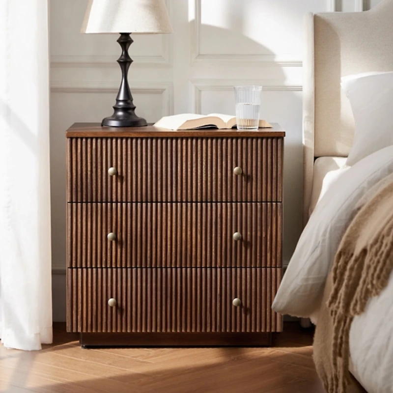 Walnut Brown 3-Drawer Albert Charging Nightstand