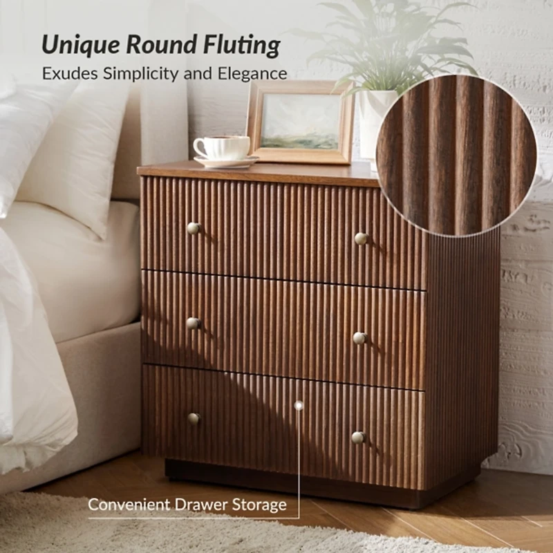 Walnut Brown 3-Drawer Albert Charging Nightstand